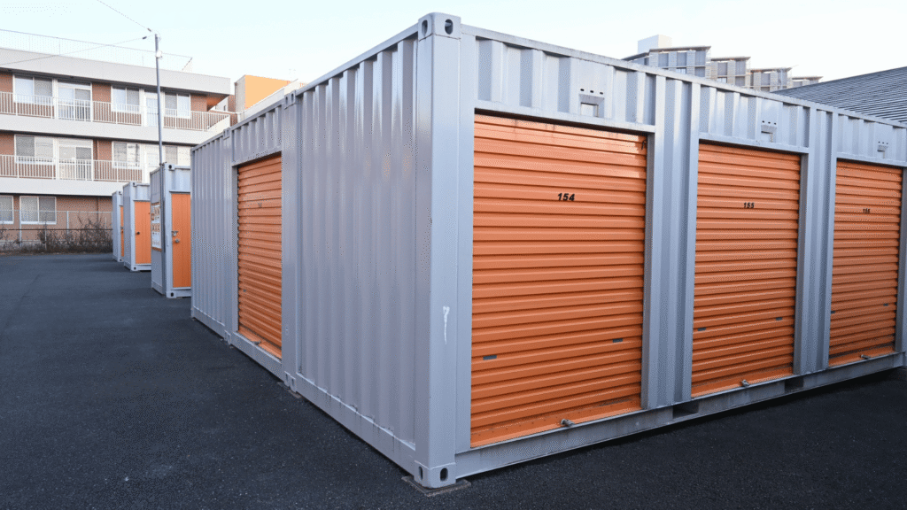 Self storage investment facility located beside a residential apartment building