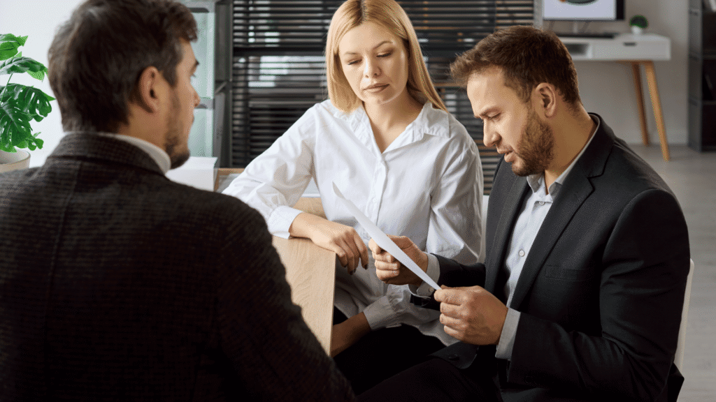 Business owners reviewing a self storage website contract